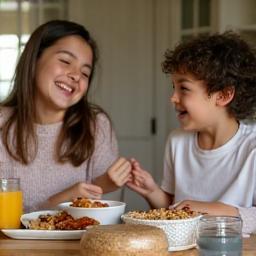 User-generated content example: a happy family enjoying a wholesome breakfast with Warrnambool milk and cereals.